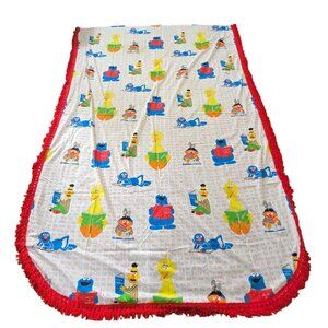 Vintage Sesame Street Twin Bedspread Red Fringe ABC Marlborough Fabric Cutter